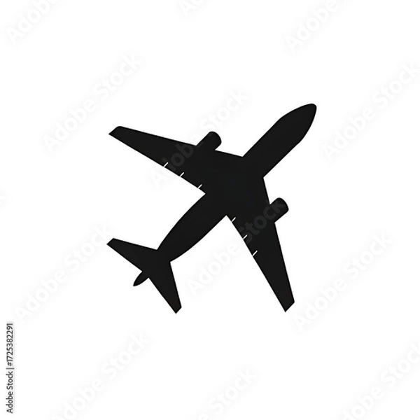 Fototapeta A simple, minimalist vector, Silhouette icon of an airplane is centered against a solid, light gray background. 