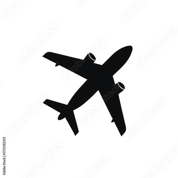 Fototapeta A simple, minimalist vector, Silhouette icon of an airplane is centered against a solid, light gray background. 