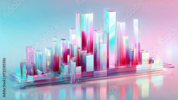 Fototapeta 背景 壁紙 素材 抽象 3d クリスタル シティ ピンク 青 写真 人なし