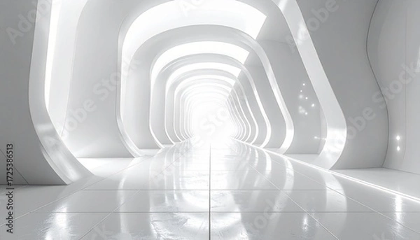 Obraz Futuristic Architectural Interior Design Featuring a Bright, White, and Modern Tunnel-like Space