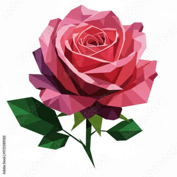 Fototapeta Elegant low poly rose bloom for modern designs and romantic themes, perfect for Valentine's Day or wedding invitations with a unique, stylish aesthetic