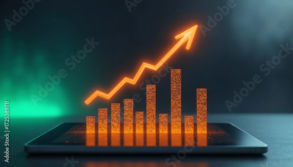 Fototapeta Glowing Financial Growth Chart on Tablet.
