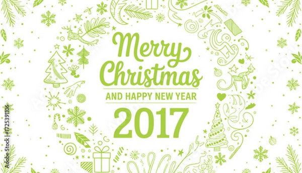 Obraz Merry christmas and happy new year doodle art background image