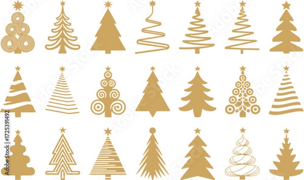 Obraz Christmas trees vector set gold and white holiday decoration
