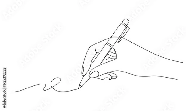 Fototapeta Continuous one line drawing of Hand holding pen.Letter and diary concept. School lesson symbol in editable stroke eps 10