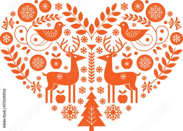 Obraz Red and white christmas reindeer heart pattern holiday design
