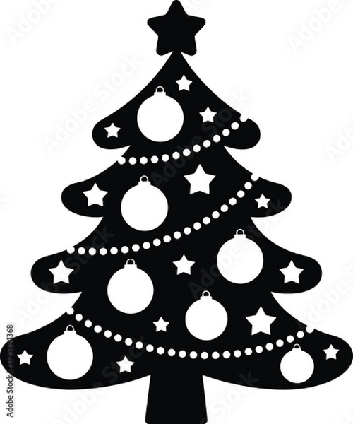 Obraz Black and white christmas tree vector graphic illustration