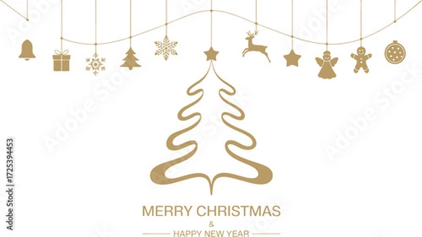 Obraz Christmas tree decoration with golden ornaments and happy new year