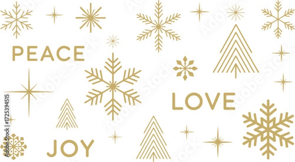Obraz Gold christmas pattern background with snowflakes and trees