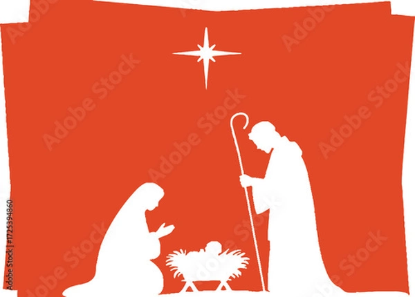 Obraz Christmas nativity scene silhouette vector graphic template