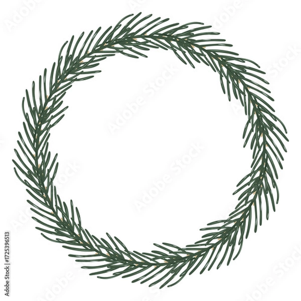 Fototapeta Spruce Wreath, Pine Circle Frame, Needle Round Border