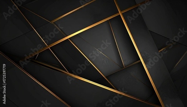 Fototapeta Elegant dark geometric background with sparkling golden lines and abstract polygonal shapes, creating a luxurious and modern design for banners, presentations, or digital art projects