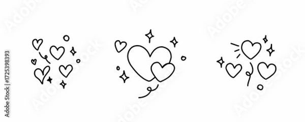 Obraz Valentine day icon set. Collection of cute hand drawn stickers with hearts