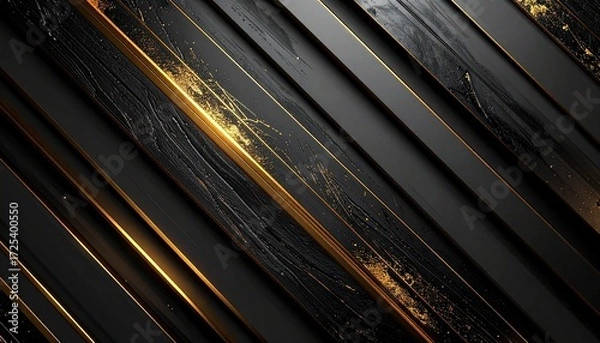 Fototapeta Luxurious dark textured surface with parallel diagonal lines and glowing gold veins for an elegant and sophisticated abstract background