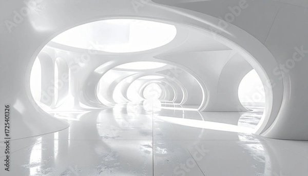 Fototapeta Modern White Architectural Interior Design A Futuristic Perspective on Space and Form