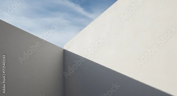 Fototapeta Minimalist Abstract Architectural Corner with Blue Sky and Sharp Shadow