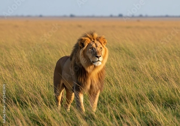 Fototapeta Wildlife Safari Scene with a Lion Looking Out Over the Horizon