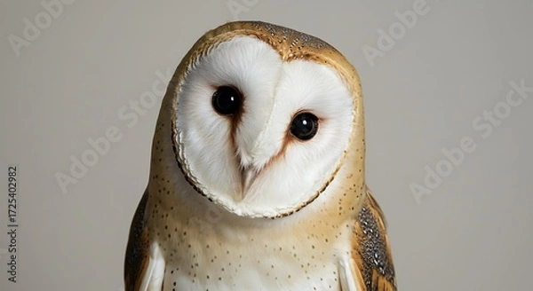 Fototapeta Intense Close-Up Studio Portrait of a Barn Owl with Tilted Head