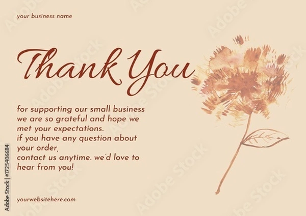 Fototapeta Greeting card template design, thank you card with floral background, thank you card. Part 135 250925