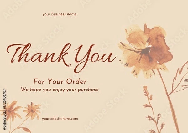 Fototapeta Greeting card template design, thank you card with floral background, thank you card. Part 136 250925