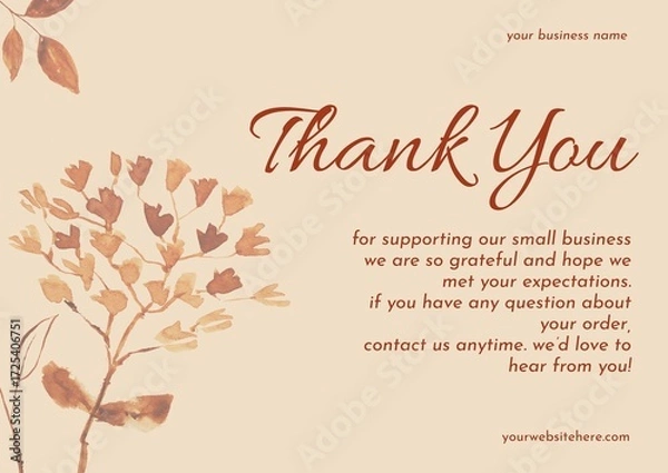 Fototapeta Greeting card template design, thank you card with floral background, thank you card. Part 139 250925