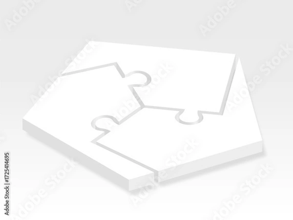 Fototapeta 3d icon puzzle in white with shadow. Puzzle pentagon of three pieces with shadow  on white background your web site design, app, UI. Monochrome. EPS10.