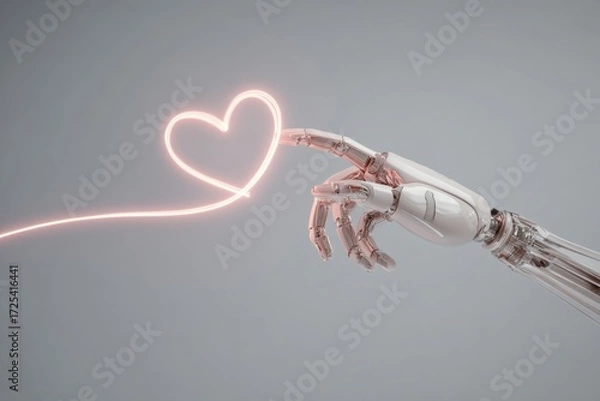 Fototapeta Robotic hand delicately tracing a heart shape in the air