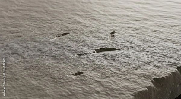 Fototapeta Close-up shot reveals a rough-textured, light-colored surface with a few elongated indentations