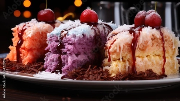Fototapeta Delicious colorful shaved ice with cherries
