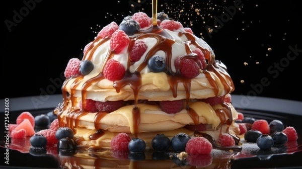 Fototapeta Luxurious Pancake Tower Drenched in Caramel