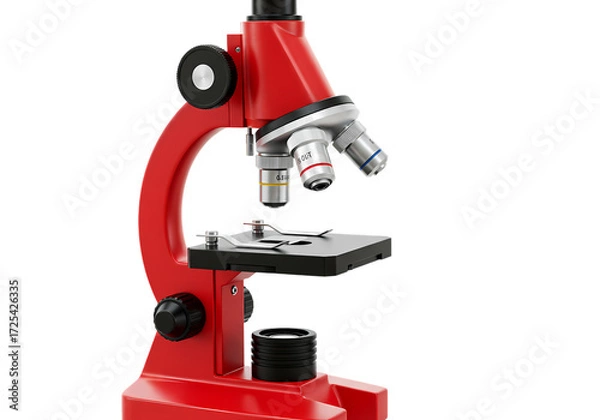 Fototapeta Red Compound Microscope: Science Education Tool isolated on transparent background