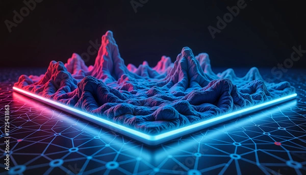 Fototapeta Abstract background of modern 3D landscape with neon colors  