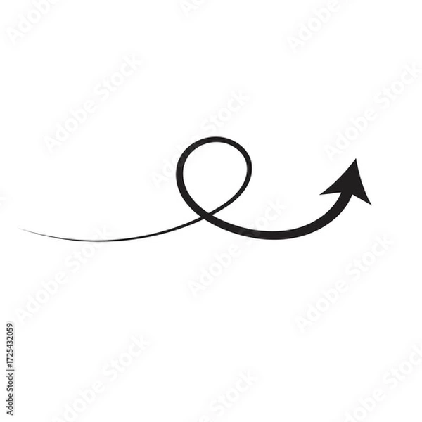 Fototapeta Curved Looping Black Arrow Vector with Elegant Swirl Design