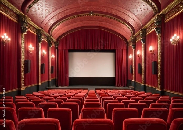 Fototapeta The audience captivated by the cinematic experience in a red theater.