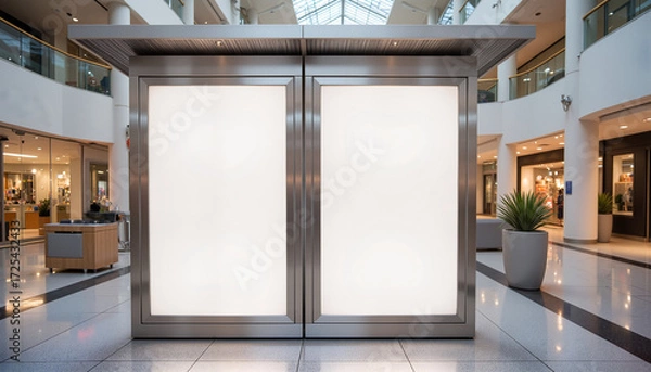Fototapeta Mockup for indoor advertising in modern mall with empty display panels  