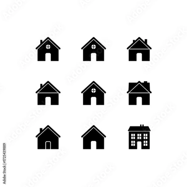 Fototapeta Home and Factory Icon Set | Minimal Vector Design for Industry, Real Estate, and Construction