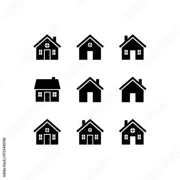 Fototapeta Home and Factory Icon Set | Minimal Vector Design for Industry, Real Estate, and Construction