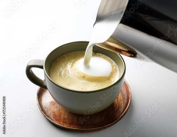 Fototapeta milk frother creating delicious foam for coffee cappuccino latte or matcha white background