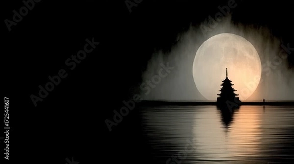 Obraz Moonlight pagoda silhouette