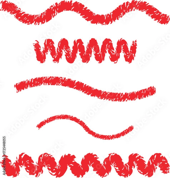 Fototapeta Various red grunge strokes are displayed with curvy and wavy shapes on a transparent background