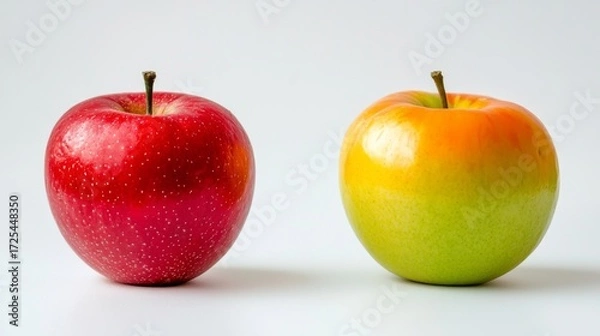 Fototapeta Fresh Red and Green Apples on White Background Highlighting Natural Freshness and Healthy Eating Choices
