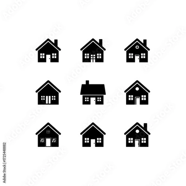 Fototapeta Home and Factory Icon Set | Minimal Vector Design for Industry, Real Estate, and Construction