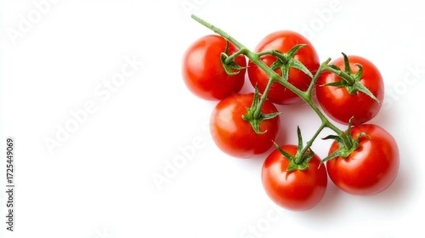 Fototapeta Fresh Red Cherry Tomatoes on a Green Stem Isolated on a Clean White Background Perfect for Food and Culinary Use