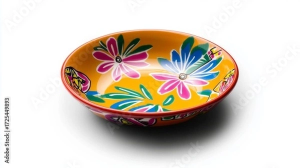 Fototapeta Colorful decorative bowl with floral design and vibrant colors on a bright background, perfect for home decor or kitchenware