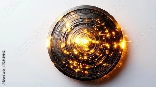 Fototapeta Intricate Circular Design with Glowing Lights and Patterns on a White Background