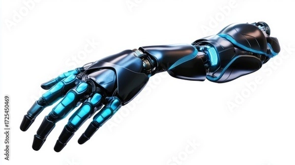Fototapeta Futuristic robotic arm with blue accents showcasing advanced technology and innovative design for cybernetic applications