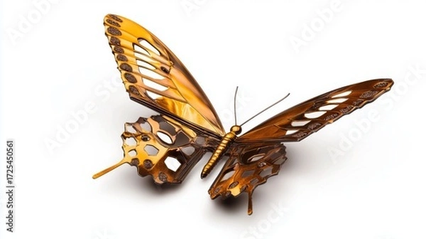 Fototapeta Detailed Close-Up of an Ornate Brown Butterfly with Intricate Patterns and Textures on a White Background