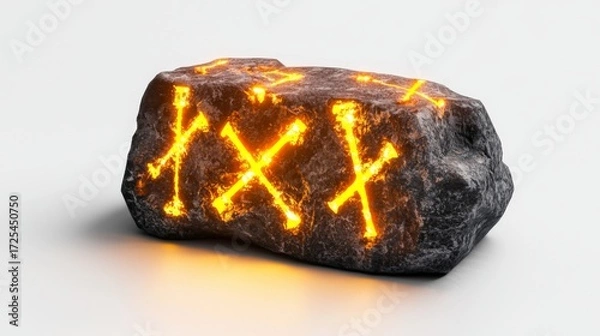 Fototapeta Fiery Lava Rock with Glowing Symbols and Interesting Textures for Creative Backgrounds and Designs
