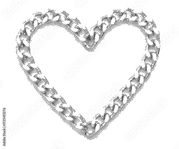 Fototapeta chain heart shape. Heart shaped chain frame with retro photocopy effect. grainy stippling texture. vector illustration