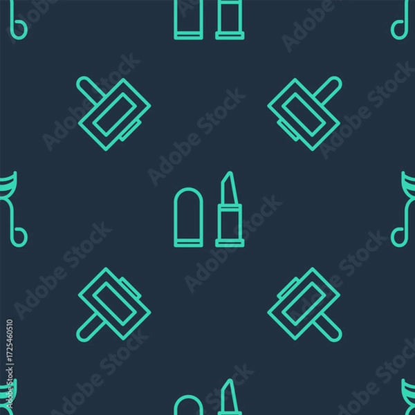 Fototapeta Set line Lipstick, Nail polish bottle and Eyelash curler on seamless pattern. Vector